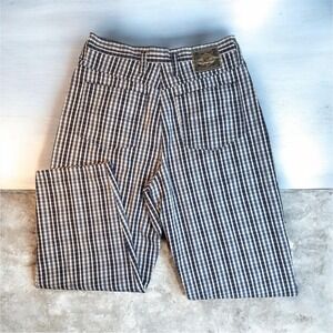 EXP Women's  Blue White Check Chino Pants Cotton Button Zip 5-Pocket Size 13/14